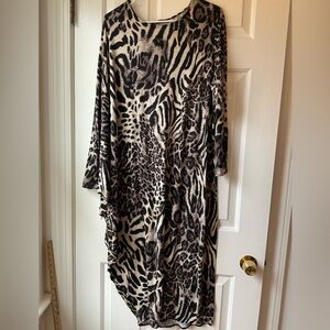 Animal Print Maxi Dress 27.5” by 45” bubble hem dolman sleeve asymmetrical